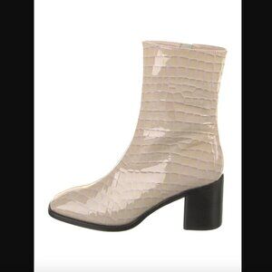 Intentionally Blank Contour Beige Croc Embossed Leather Heeled Boots 9